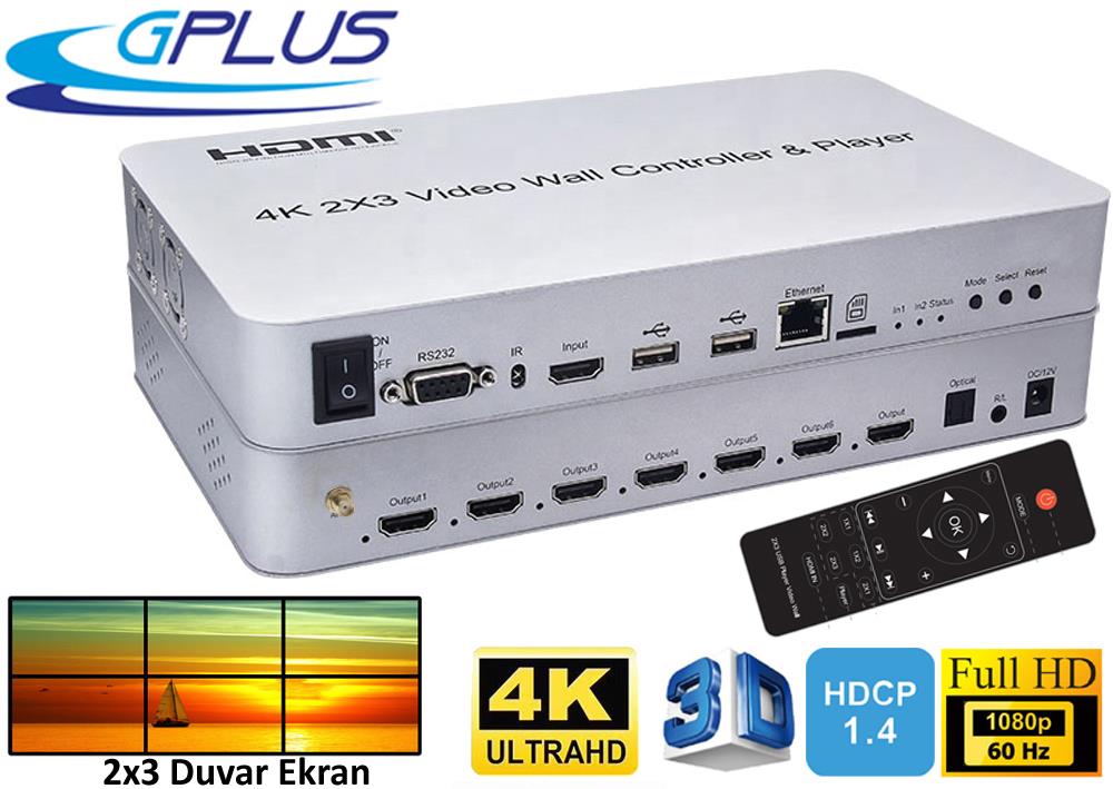 Gplus 4Kvw344P 2X3 Video Wall Controller Hdmı Wifi Duvar Ekran